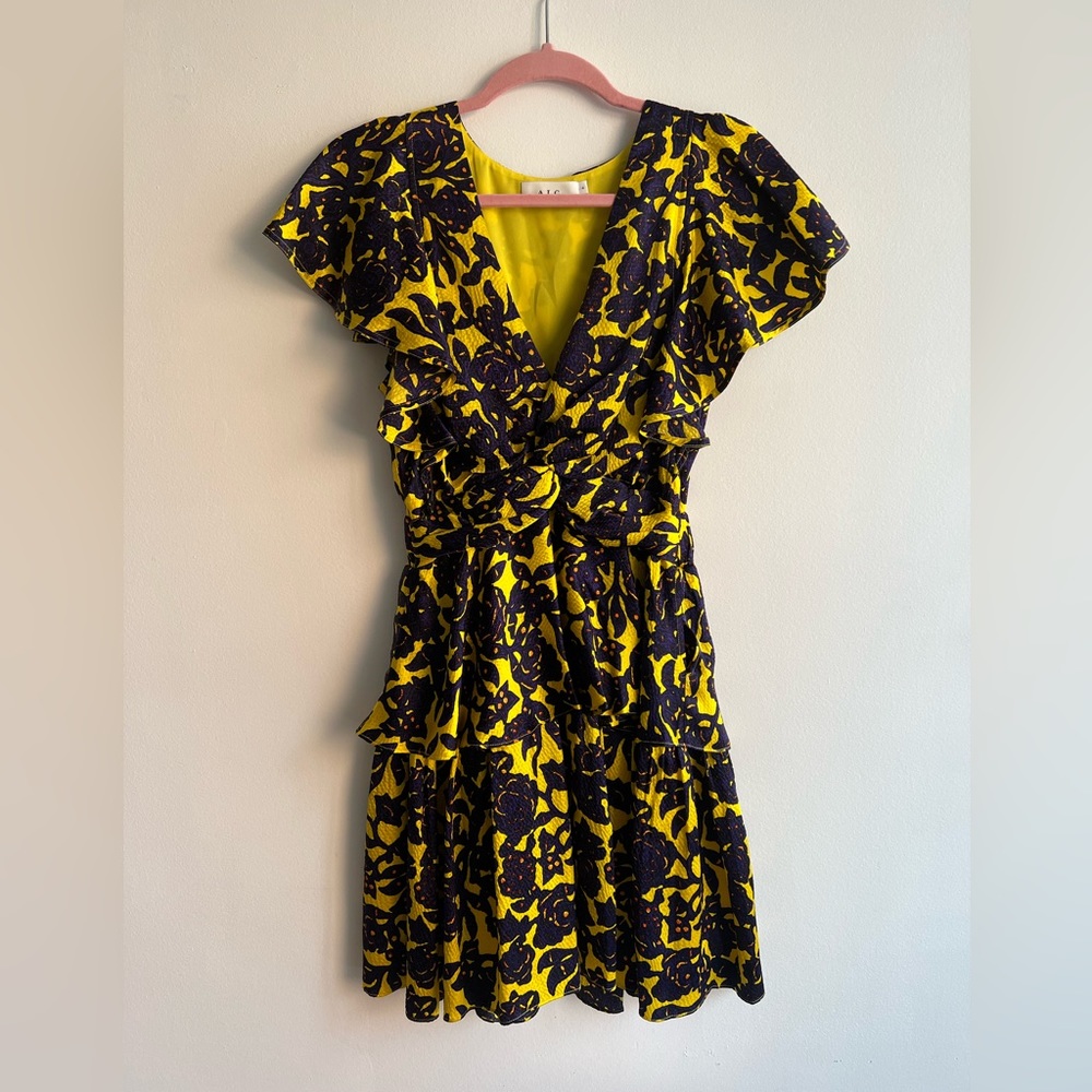A.L.C. Viera Floral Hammered Silk Mini Dress Size 4 | Ruffle Cocktail Dress - Picture 5 of 8